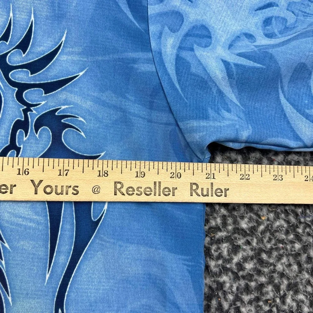 Silver Point Button Up Shirt Youth Large Blue Dragon Tribal Graphic Y2K Cyber